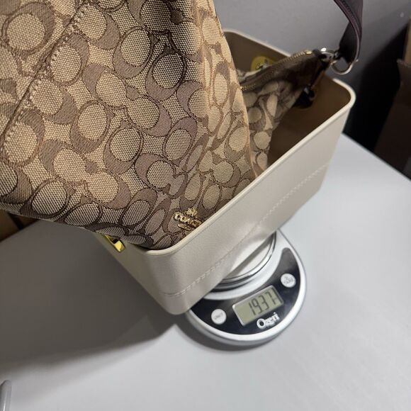 Coach Beige Signature Canvas Convertible Celeste Hobo Medium Size Brown Gold - Picture 15 of 15